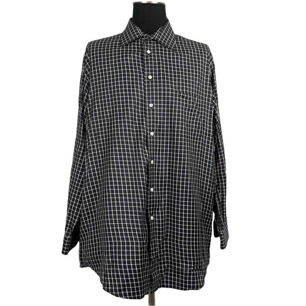 Paul Fredrick Checked Two Ply Cotton Dobby Button Down Shirt - Men’s 18.5